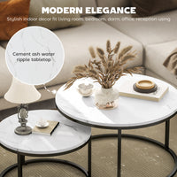 Modern Coffee Table Set of 2, Nesting Side Tables w/ Metal Base for Living Room Bedroom Office Faux Marbled White