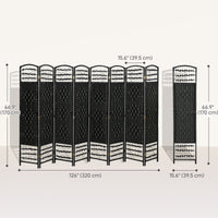 8 Panel Folding Room Divider, Portable Privacy Screen, Wave Fiber Room Partition for Home Office, Black