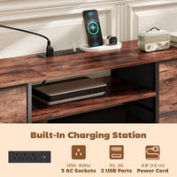 TV Stand for TVs up to 65 Inch, Industrial TV Console with Charging Station, 5 Drawers and Open Shelves, Rustic Brown