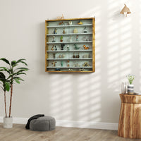 7-Tier Display Cabinet, Shot Glass Display Case, Glass Curio Cabinet with 2 Glass Doors, Oak and White
