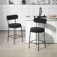 Set of 2 Barstools, Upholstered Corduroy Bar Stools with Backrest, Footrest for Kitchen Island, Dining Room, Black