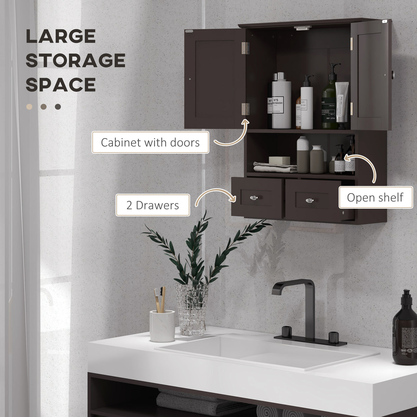 Medicine Cabinet, Bathroom Wall Cabinet with Shelf and Drawers for Hallway, Living Room, Brown