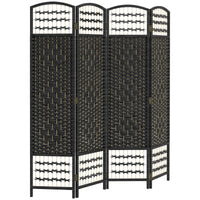 4 Panel Folding Room Divider, Portable Privacy Screen, Wave Fiber Room Partition for Home Office, Black
