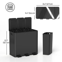 Garbage Bin, Soft-Close Trash Can with Foot Pedal, 3x5 Gallon (3x20 L) Garbage Can with Removable Inner Buckets, Black
