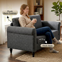 Vintage Loveseat, Upholstered Love Seat Furniture, Chenille-feel Fabric 2 Seater Sofa Couch with Rolled Arms, Gourd-Shaped Rubber Wood Legs for Living Room, Dark Grey