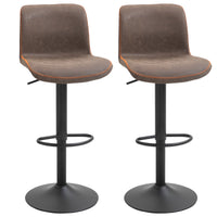 Bar Stools Set of 2, Swivel Counter Height Bar Stools with Adjustable Height and Footrest, PU Leather Upholstered Kitchen Stool for Breakfast Bar, Brown