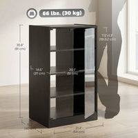 5-Tier AV Media Stand with Push to Open Glass Doors, Audio-Video Storage Cabinet with Adjustable Shelves for DVD Players, Games Consoles, Routers, Distressed Black