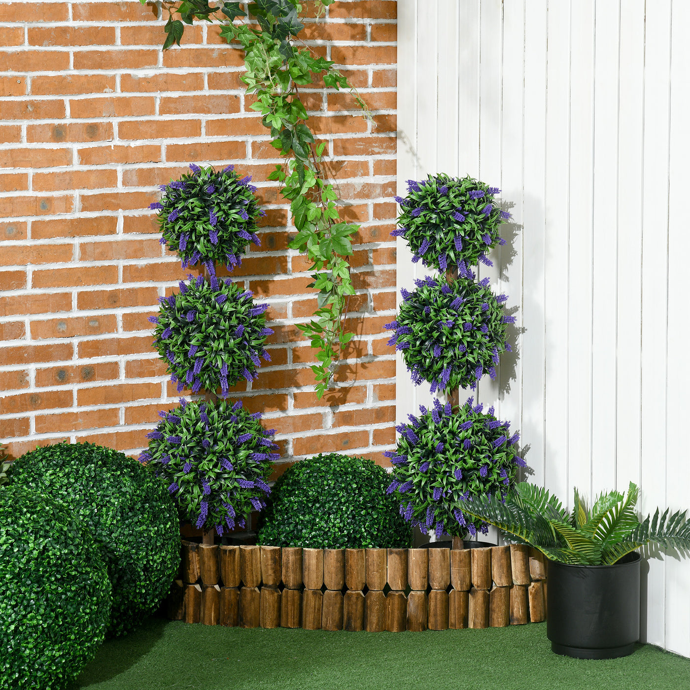 3.5ft Set of 2 Artificial Plants, Lavender Flowers Ball Trees with Pot, for Home Indoor Outdoor Decor