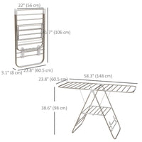 Clothes Drying Rack, 2-Tier Stainless Steel Foldable Laundry Rack with Adjustable Wings and Shoe Holders, Silver