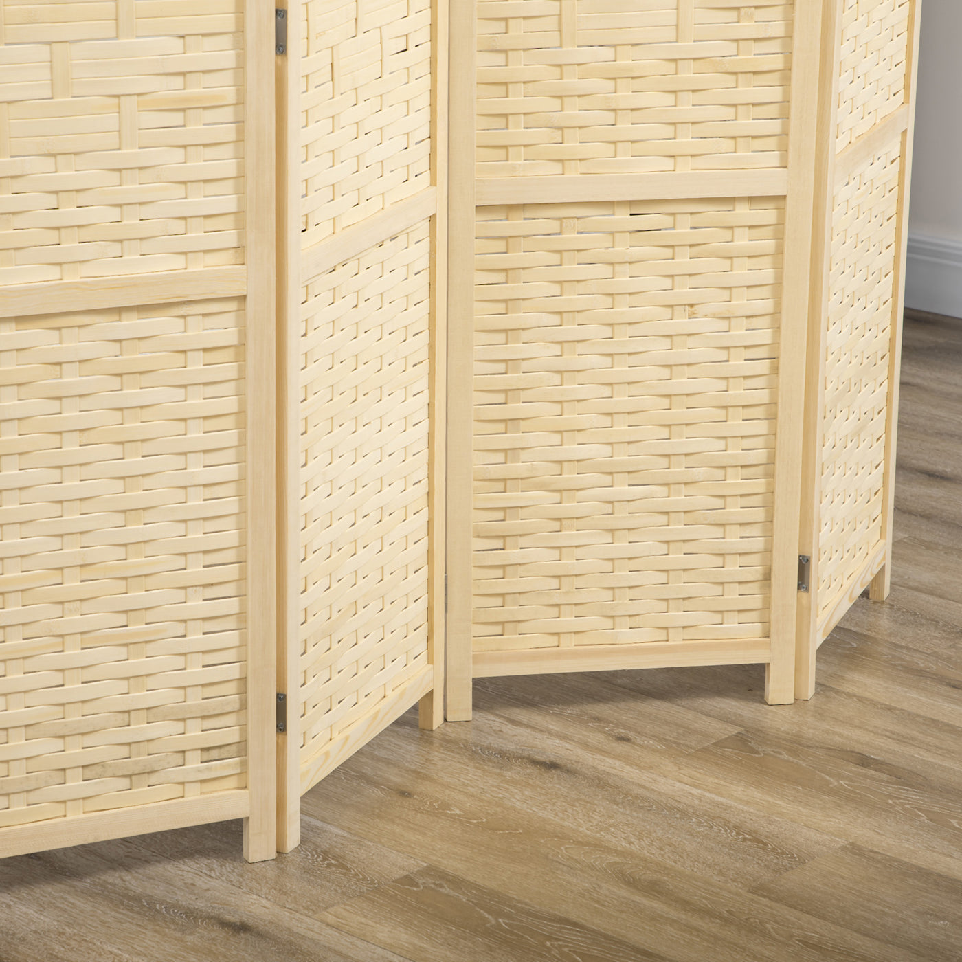 4-Panel Room Divider, 5.6 FT Bamboo Freestanding Folding Privacy Screen for Indoor Bedroom Office, Natural Wood