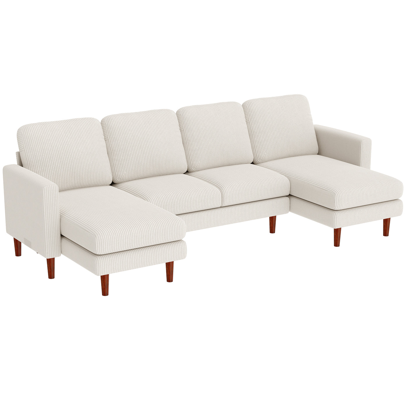 Sectional Sofa, Corduroy U Shaped Couch with Double Chaise and Spring Cushions, 2200lb Capacity, Beige