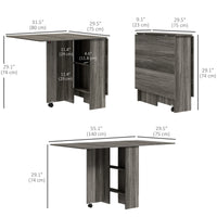 Extendable Dining Table, Collapsible Folding Table w/ 2-tier Shelves and Rolling Casters, Grey Wood Grain