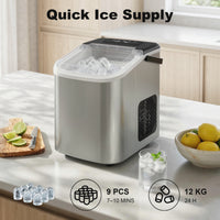 Portable Ice Maker Countertop, Self-Cleaning Ice Machine with 2 Bullet Ice Sizes, Ice Scoop, Silver
