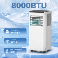 8000 BTU Portable 4-in-1 Air Conditioner with Cool, Dehumidifier, Fan, Sleep, WiFi Voice Remote Control, White