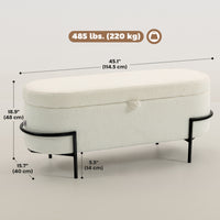 Storage Ottoman with Lift-Up Lid and Steel Legs, 45 Inches Sherpa Fleece Storage Chest for Living Room, Cream White