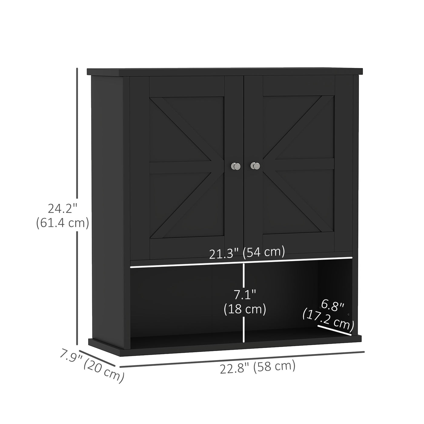Farmhouse Bathroom Medicine Cabinet, Wall Cabinet with Barn Doors, and Adjustable Shelf for Laundry Room, Black