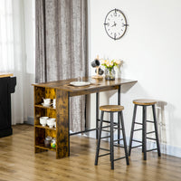 Counter Height Table with Drop Leaf, Extendable Bar Table with Adjustable Storage Shelf, Rustic Brown