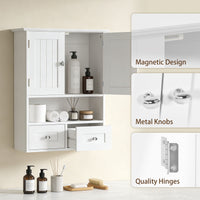 Bathroom Wall Cabinet, Medicine Cabinet, Over Toilet Storage Cabinet with Shelf and Drawers for Hallway, Living Room, White