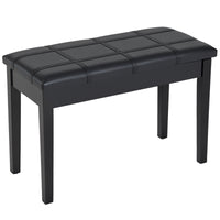 Classic Piano Bench Stool, PU Leather Padded Keyboard Seat with Rubber Wood Legs and Music Storage Compartment, Banded Seat, Black