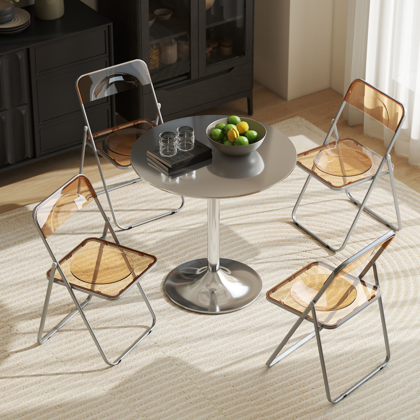 4 Pack Acrylic Foldable Chairs, Transparent Folding Chairs for Living Room, Home Office, Party, Orange