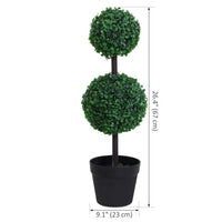 2 Ball Topiary Tree in Pot for Home Decor, Artificial Plant for Home Office, Living Room Decor, Dark Green