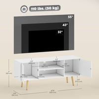 TV Stand Cabinet for TVs up to 55 Inches, Entertainment Unit with Storage Shelves and Wood Legs for Living Room, White