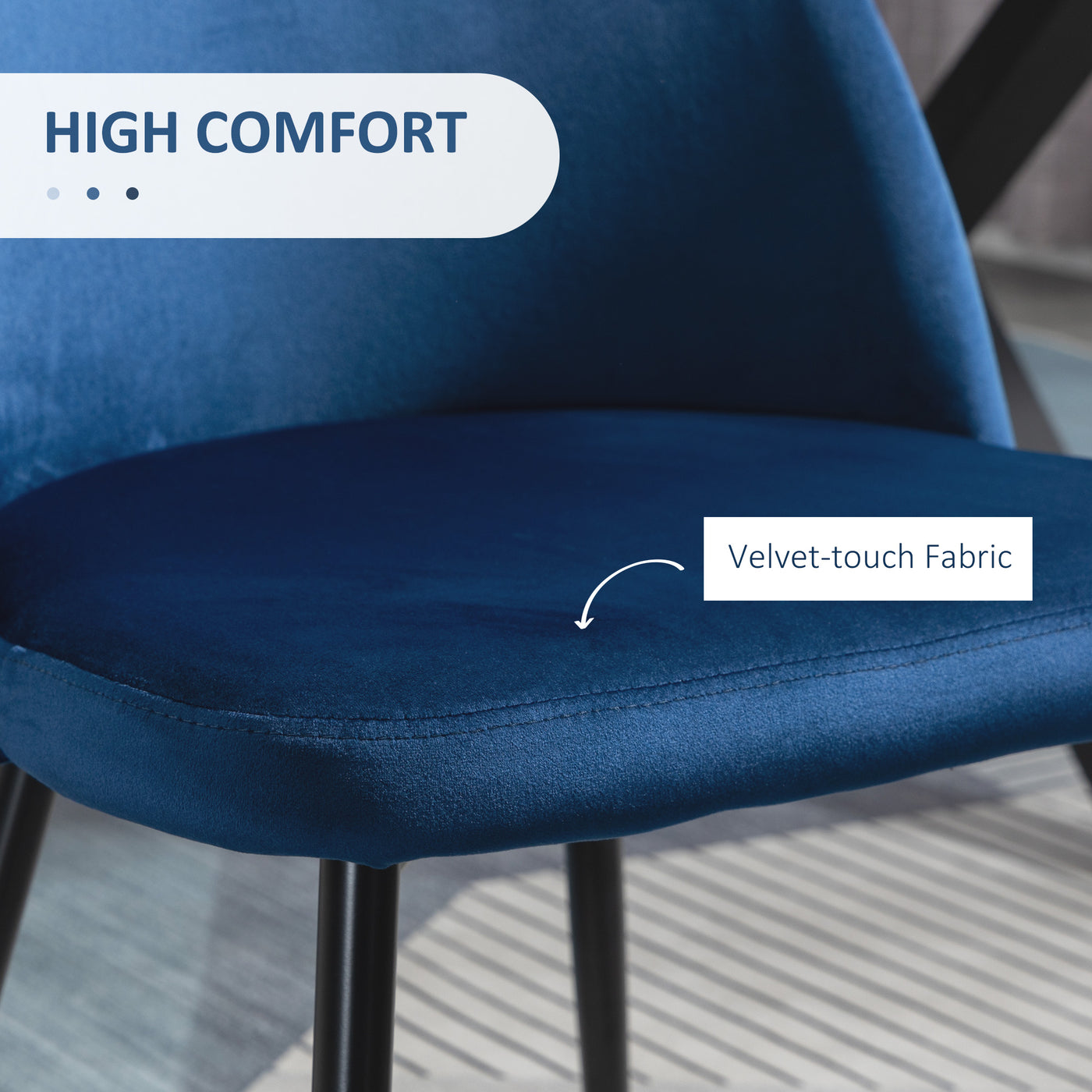 Modern Dining Chairs, Mid-Back Velvet-touch Upholstery Side Chair, Table Chair for Living Room, Dining Room, Dark Blue, Set of 4
