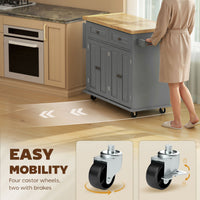 Kitchen Island with Storage, Rolling Trolley Cart with Rubber Wood Top, Spice Rack, Towel Rack, 2 Locking Brakes,Grey