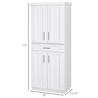 72" Storage Cabinet, Freestanding Kitchen Pantry Cabinet with 4 Doors, Drawer and 3 Adjustable Shelves, White