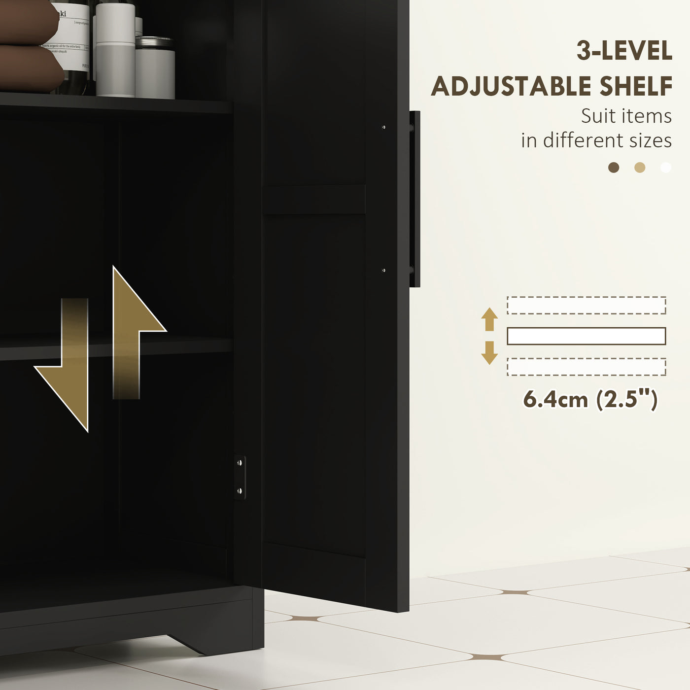Bathroom Floor Cabinet, Farmhouse Bathroom Storage Cabinet with Adjustable Shelf, Black