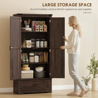 69" Tall Farmhouse Kitchen Pantry Cabinet with 2 Doors, Drawer and Adjustable Shelves, Dark Brown