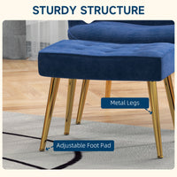 Modern Accent Chair with Ottoman, Upholstered Armchair with Footrest, Gold Metal Legs for Living Room, Bedroom, Dark Blue