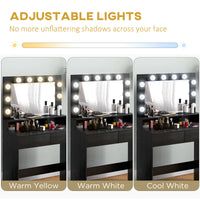 Vanity Table, Makeup Dressing Table with LED Lighting Mirror, Drawers, for Bedroom, Black