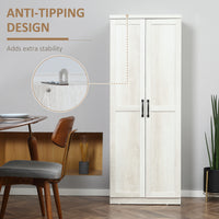 63" Kitchen Storage Cabinet, 5-tier Pantry Cabinet with Doors and Adjustable Shelves for Dining Room, Distressed White