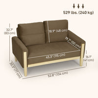 53" Loveseat Sofa, Small 2 Seater Couch with Solid Wood Legs, Modern Velvet Sofa for Living Room, Small Spaces,Brown