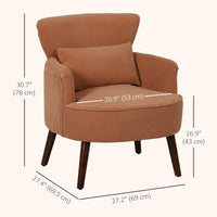 Modern Accent Chair, Upholstered Armchair with Solid Wood Legs and Lumbar Pillow for Living Room, Orange