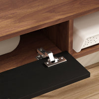 71" Floating TV Stand for TVs up to 75 Inch, Wall Mounted Media Console with Flip Drawer and 2 Open Shelves, Walnut