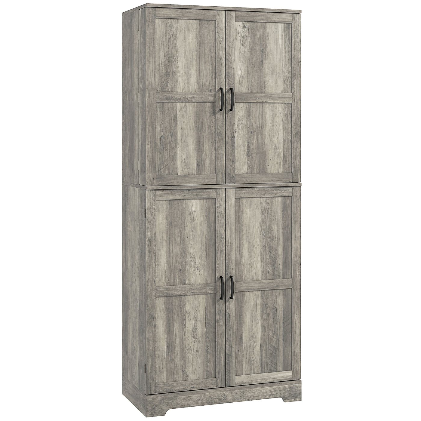 Farmhouse Kitchen Pantry Cabinet, Kitchen Cabinet with Barn Doors, Adjustable Shelves and Door Racks, Distressed Grey