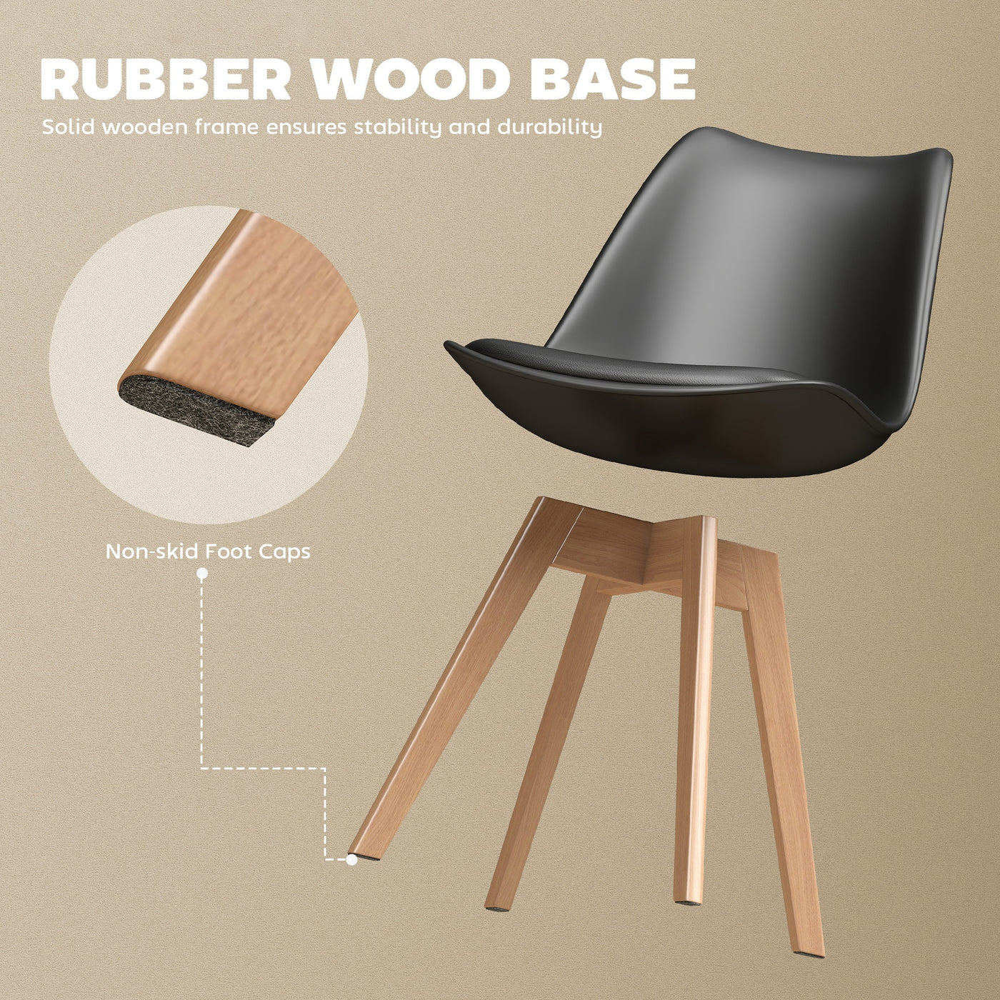 Modern Dining Table Chairs Set of 6, Rubber Wood Kitchen Table Chairs with PU Leather Cushion for Living Room, Bedroom