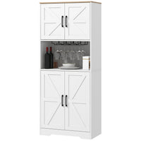 Farmhouse Kitchen Pantry, 68" Freestanding Hutch Storage Cabinet with Microwave Oven Countertop, White