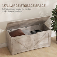 39.4 Inches Storage Chest, Storage Trunk with 2 Safety Hinges for Living Room, Grey Wood Grain