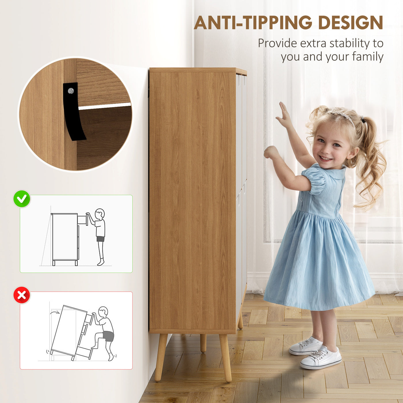 Shoe Storage Cabinet with 4 Flip Drawers and Adjustable Shelf, Shoe Cabinet for 8-16 Pairs of Shoes, Natural