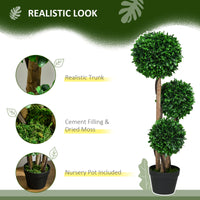 3ft Artificial Tree, Triple Ball Boxwood Topiary with Pot and Sandalwood Leaves, for Indoor Outdoor Home