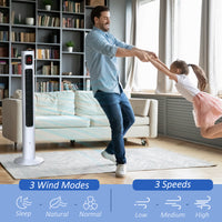 Freestanding Tower Fan Cooling for Home Bedroom with Oscillating, 3 Speed, 12h Timer, LED Sensor Panel, Remote Controller, White