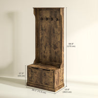 4-In-1 Hall Tree with Coat Rack, Top Shelf, Shoe Storage and Bench Seat, Entryway Bench with 4 Hooks, Rustic Brown