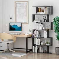Wooden S Shape Bookcase 6 Shelves Storage Display Home Office Furniture