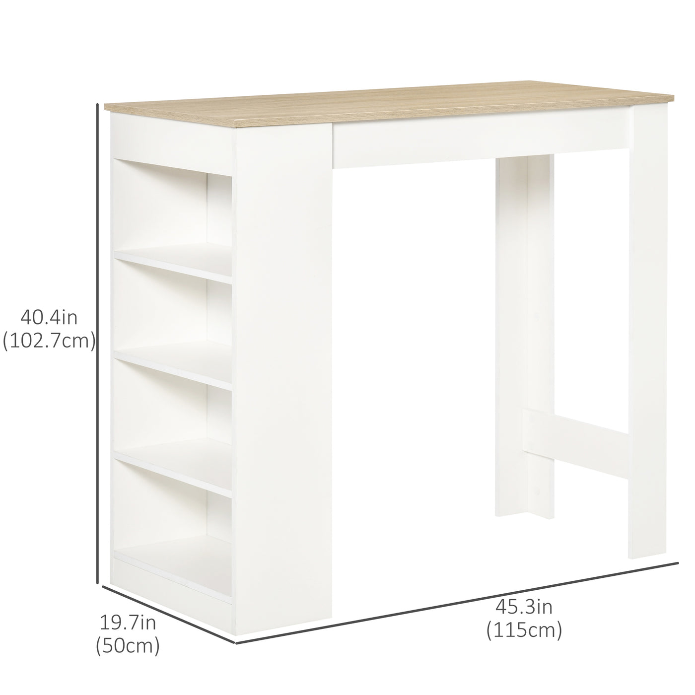 Bar Table, High Top Pub Table with 4 Storage Shelves, Modern Bar Height Table for Home Bar, Kitchen, Natural