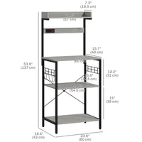 Kitchen Baker's Rack with Power Outlet, Coffee Bar Station with Adjustable Shelves and Hooks, Distressed Grey