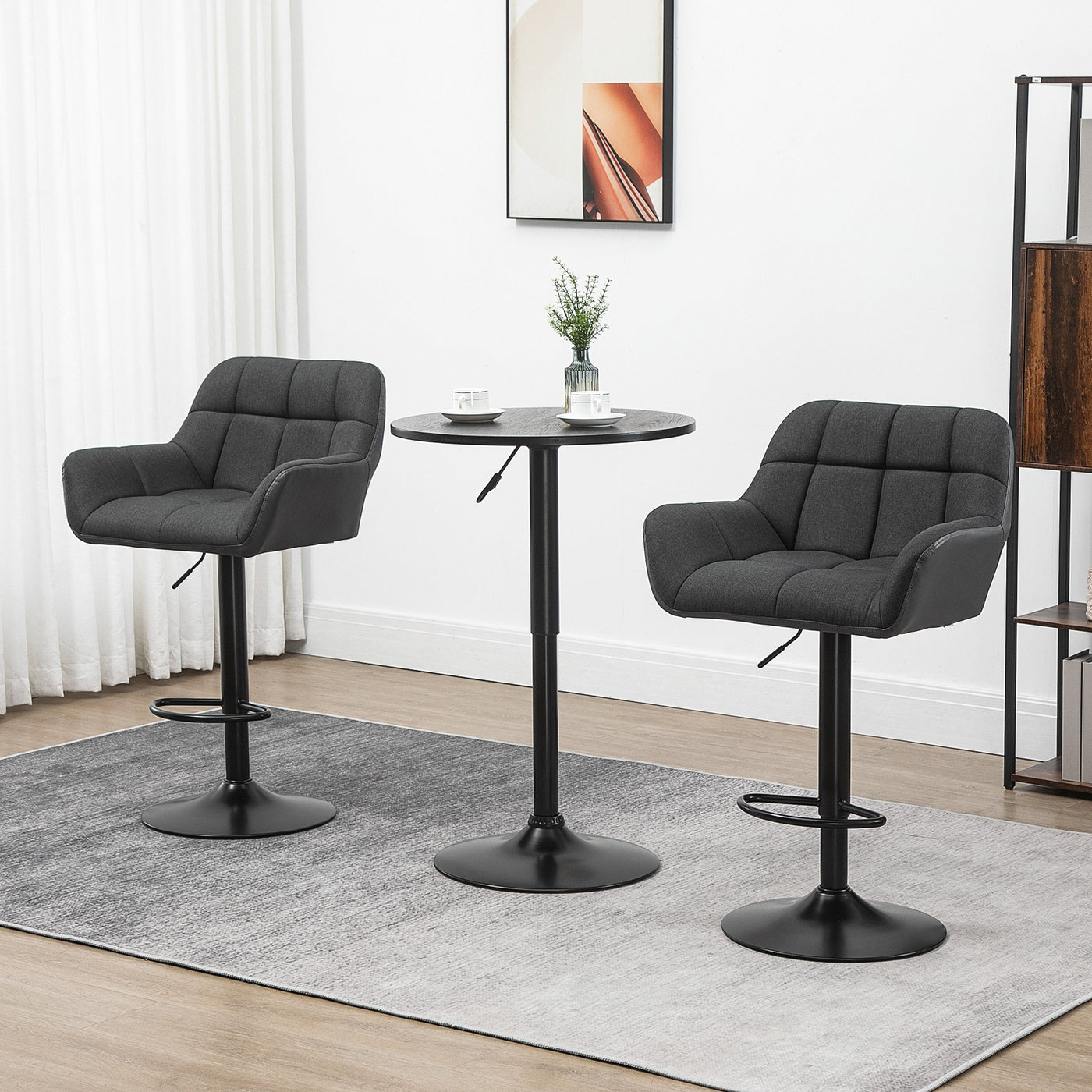 Swivel Barstools Set of 2 Adjustable Bar Stools with Footrest Armrests and PU Leather Back for Dining Room Black, Grey