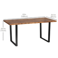 63" Kitchen Table, Industrial Dining Table with Wave-edged Tabletop and Steel Legs for Up to 6 People, Rustic Brown